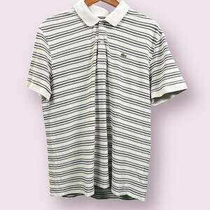 Men's Lacoste White Grey Stripe Polo Regular Fit Size US XL / FR 6